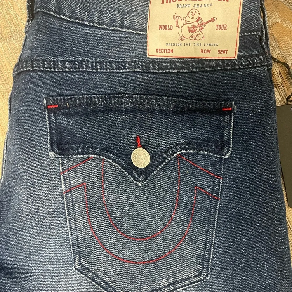 True Religion Men's Dark Blue Straight Jeans, 36x34”, “Ricky” Fit